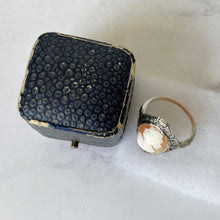 Cargar imagen en el visor de la galería, Antique Cameo Ring. 9ct Gold, Sterling Silver & Marcasite Cameo Ring. Edwardian/Art Deco Marquise Ring In Old Box, UK Q-1/2, US 8.25, EU 57