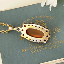 Cargar imagen en el visor de la galería, Antique Bohemian Garnet & Glass Jelly Opal Pendant. Edwardian Red Garnet, Dragons Breath Opal Pendant With Gold Chain, Czechoslovakia