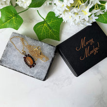 Cargar imagen en el visor de la galería, Antique Bohemian Garnet & Glass Jelly Opal Pendant. Edwardian Red Garnet, Dragons Breath Opal Pendant With Gold Chain, Czechoslovakia