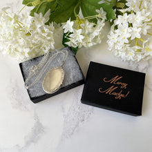 Charger l'image dans la galerie, Vintage Edwardian Style Sterling Silver Locket & Chain. Elongated Oval 2-Photo Locket, Engraved Border. Large Silver Locket Necklace