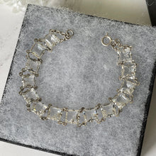 Charger l'image dans la galerie, Antique Art Deco Crystal Chicklet Bracelet. Sterling Silver 1920s Square /Emerald Cut Crystal Bracelet. Clear Glass Antique Riviere Bracelet