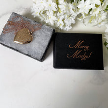 Load image into Gallery viewer, Antique Victorian Rose Gold Heart Locket & Chain. Flower and Fern Engraved Rolled Gold Photo Locket. Large Puffy 2-Photo Locket Necklace