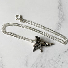 Charger l'image dans la galerie, Vintage Sterling Silver Cherub Pendant On Chain. Cowboy Cupid/Angel Sterling Silver Pendant & Curb Chain. Texas Cowboy, Vintage Jewelry Gift