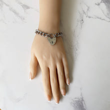 Charger l'image dans la galerie, Vintage English Silver Curb Chain Bracelet, Heart Padlock Clasp. Sterling Silver Sweetheart/Engagement Bracelet. Romantic Jewelry Gifts.