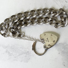 Charger l'image dans la galerie, Vintage English Silver Curb Chain Bracelet, Heart Padlock Clasp. Sterling Silver Sweetheart/Engagement Bracelet. Romantic Jewelry Gifts.