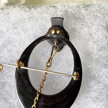 Cargar imagen en el visor de la galería, Antique Victorian Pique Brooch. Antique Snake Head and Hoop Stylized Brooch. Victorian Shell Brooch With Inlaid Gold & Silver