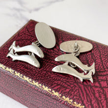 Cargar imagen en el visor de la galería, Vintage Scottish Silver Salmon Cufflinks. Chain & Link Shetland Silver Cufflinks, Edinburgh 1975. Sporting, Fishing Vintage Gifts For Him