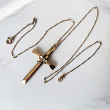 Carica l'immagine nel visualizzatore di Gallery, Antique Edwardian Gold Shamrock Cross & Chain. Rolled Gold/Gold Filled Paste Diamond Cross, Paper Clip Chain. Antique Cross Necklace