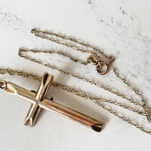 Carica l'immagine nel visualizzatore di Gallery, Antique Edwardian Gold Shamrock Cross & Chain. Rolled Gold/Gold Filled Paste Diamond Cross, Paper Clip Chain. Antique Cross Necklace