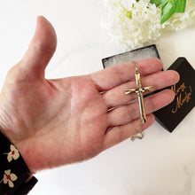 Carica l'immagine nel visualizzatore di Gallery, Antique Edwardian Gold Shamrock Cross & Chain. Rolled Gold/Gold Filled Paste Diamond Cross, Paper Clip Chain. Antique Cross Necklace