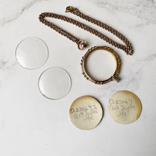 Cargar imagen en el visor de la galería, Edwardian Gold Picture Locket & Belcher Chain. Antique 9ct Rolled Gold 2 Sided Photo Pendant Necklace. Large Glass Locket, Original Photos