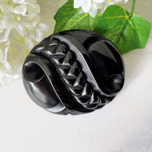 Carica l'immagine nel visualizzatore di Gallery, Antique Victorian Carved Whitby Jet Brooch. Huge Victorian Gothic Black Jet Statement Brooch, c1840. Victorian Mourning Jewellery