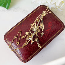 Cargar imagen en el visor de la galería, Antique Edwardian 9ct Gold & Pearl Flower Brooch. English Art Nouveau Floral Spray Brooch, Optional Box. Antique Bridal, Fine Jewelry Gift.
