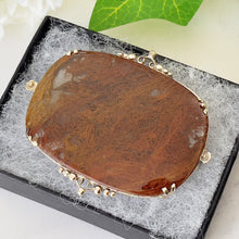Load image into Gallery viewer, Victorian 9ct Gold & Silver Moss Agate Scottish Brooch. Large Antique Scenic Moss Agate Specimen Brooch. Victorian Scottish Pebble Jewelry