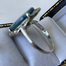 Charger l'image dans la galerie, Antique Art Deco Lapis Lazuli Ring. 935 Silver & Marcasite Blue Gemstone Ring, Germany. Art Deco Flower Ring Size UK Q/US 8/EU 56-1/2