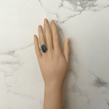 Charger l'image dans la galerie, Antique Art Deco Lapis Lazuli Ring. 935 Silver & Marcasite Blue Gemstone Ring, Germany. Art Deco Flower Ring Size UK Q/US 8/EU 56-1/2