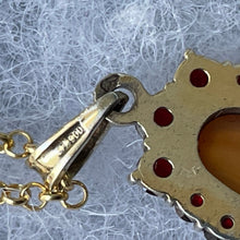 Cargar imagen en el visor de la galería, Antique Bohemian Garnet & Glass Jelly Opal Pendant. Edwardian Red Garnet, Dragons Breath Opal Pendant With Gold Chain, Czechoslovakia