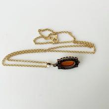 Cargar imagen en el visor de la galería, Antique Bohemian Garnet & Glass Jelly Opal Pendant. Edwardian Red Garnet, Dragons Breath Opal Pendant With Gold Chain, Czechoslovakia