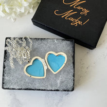 Cargar imagen en el visor de la galería, Vintage Sterling Silver Love Heart Locket & Chain. Engraved Sweetheart Locket Necklace. Puffy 2-Photo Apple Heart Locket, Belcher Chain