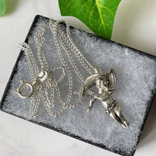 Charger l'image dans la galerie, Vintage Sterling Silver Cherub Pendant On Chain. Cowboy Cupid/Angel Sterling Silver Pendant & Curb Chain. Texas Cowboy, Vintage Jewelry Gift
