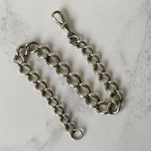 Cargar imagen en el visor de la galería, Antique Victorian Silver Albert Chain Bracelet. English Silver Pocket Watch Curb Chain Bracelet, Dog Clip. Victorian Albertina Bracelet.