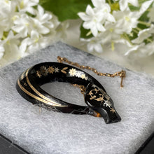 Cargar imagen en el visor de la galería, Antique Victorian Pique Brooch. Antique Snake Head and Hoop Stylized Brooch. Victorian Shell Brooch With Inlaid Gold & Silver