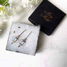 Cargar imagen en el visor de la galería, Antique Art Deco Opal Earrings. Edwardian/Art Nouveau Long Drop Pendant Earrings. Gold Gilt Precious Opal Earrings