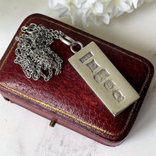 Cargar imagen en el visor de la galería, Vintage 1970s English Silver Ingot Pendant On Chain. Hallmarked Sterling Silver Bullion Bar & Belcher Chain Necklace. Retro 1970s Pendant.