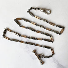 Cargar imagen en el visor de la galería, Victorian Albertina Watch/Chatelaine Chain. Antique Sterling Silver, Rolled Gold Pocket Watch Chain Bracelet/Necklace With T-Bar & Dog-Clip