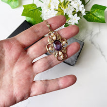 Cargar imagen en el visor de la galería, Vintage English 9ct Gold Amethyst And Cultured Pearl Pendant Necklace. Edwardian/Art Nouveau Style Pendant & Gold Chain. Fine Jewelry Gift.