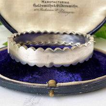 Cargar imagen en el visor de la galería, Antique Victorian Engraved Silver Narrow Bracelet. Aesthetic Engraved Rose Sweetheart Bracelet. Victorian Sterling Silver Pie Crust Bangle