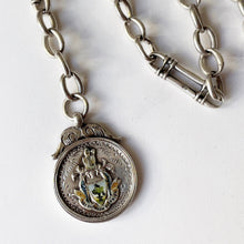 Cargar imagen en el visor de la galería, Antique Sterling Silver Albert Watch Chain With Glasgow Enamel Fob. Edwardian Fetter Chain. Antique Scottish Silver Watch Chain Bracelet