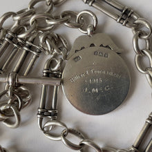 Cargar imagen en el visor de la galería, Antique Sterling Silver Albert Watch Chain With Glasgow Enamel Fob. Edwardian Fetter Chain. Antique Scottish Silver Watch Chain Bracelet