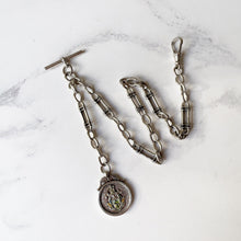 Cargar imagen en el visor de la galería, Antique Sterling Silver Albert Watch Chain With Glasgow Enamel Fob. Edwardian Fetter Chain. Antique Scottish Silver Watch Chain Bracelet