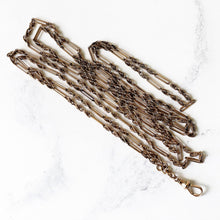 Cargar imagen en el visor de la galería, Antique Rolled Gold Guard Chain With Solid 9ct Gold Dog-Clip. Victorian 54" Long Chain Sautoir Necklace. Rose Gold Muff/Chatelaine Chain