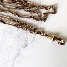 Cargar imagen en el visor de la galería, Antique Rolled Gold Guard Chain With Solid 9ct Gold Dog-Clip. Victorian 54" Long Chain Sautoir Necklace. Rose Gold Muff/Chatelaine Chain