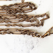 Cargar imagen en el visor de la galería, Antique Rolled Gold Guard Chain With Solid 9ct Gold Dog-Clip. Victorian 54" Long Chain Sautoir Necklace. Rose Gold Muff/Chatelaine Chain