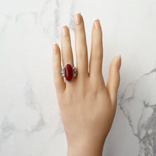Cargar imagen en el visor de la galería, Antique Arts & Crafts Silver Carnelian Ring. Art Nouveau Sterling Silver Grapevine Ring, Size UK/O, US /7. Edwardian Carnelian Cabochon Ring