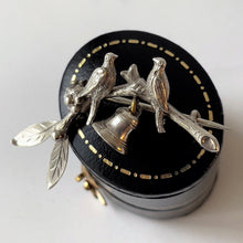 Load image into Gallery viewer, Antique Victorian Silver Sweetheart Brooch. Brides Lapel Pin, Love Birds, Bell, Mistletoe. Alternative Stock, Cravat, Tie Pin For Groom