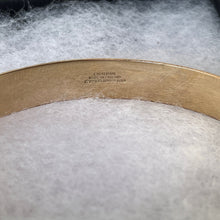Cargar imagen en el visor de la galería, Vintage 12ct Rolled Gold Bracelet, Harrods Of London. Edwardian Style Excalibur Gold Bracelet. Engraved Fern Flourish Hinged Narrow Bangle.