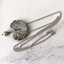 Charger l'image dans la galerie, Edwardian Arts and Crafts Pendant Necklace. Antique Art Nouveau Silver & Pearl Drop Pendant/Brooch. Art Nouveau Water Lily Leaf Pendant