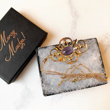 Cargar imagen en el visor de la galería, Vintage English 9ct Gold Amethyst And Cultured Pearl Pendant Necklace. Edwardian/Art Nouveau Style Pendant & Gold Chain. Fine Jewelry Gift.