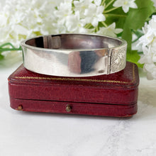 Charger l'image dans la galerie, Antique Victorian Silver Cuff Bracelet. Aesthetic Engraved Forget-me-Not & Fern Sweetheart Bracelet. Victorian Sterling Silver Narrow Bangle