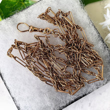 Cargar imagen en el visor de la galería, Antique Rolled Gold Guard Chain With Solid 9ct Gold Dog-Clip. Victorian 54" Long Chain Sautoir Necklace. Rose Gold Muff/Chatelaine Chain