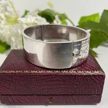 Cargar imagen en el visor de la galería, Antique Victorian Sterling Silver Bracelet. Hand Engraved Silver Belt Buckle Bracelet. Wide Hinged Bangle Bracelet. Antique Jewelry Gifts