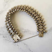 Cargar imagen en el visor de la galería, Antique Victorian Sterling Silver Book Chain Bracelet. Victorian Aesthetic Engraved Belcher Link, Star & Silver Bead Bookchain Bracelet.
