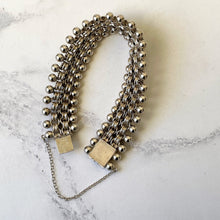 Cargar imagen en el visor de la galería, Antique Victorian Sterling Silver Book Chain Bracelet. Victorian Aesthetic Engraved Belcher Link, Star & Silver Bead Bookchain Bracelet.