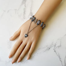 Cargar imagen en el visor de la galería, Antique Victorian Silver Enamel Bracelet With Heart Charm. Hand Painted Panel Bracelet, Flowers, Fauna, Birds. Venetian Souvenir Bracelet