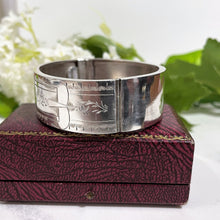 Cargar imagen en el visor de la galería, Antique Victorian Sterling Silver Bracelet. Hand Engraved Silver Belt Buckle Bracelet. Wide Hinged Bangle Bracelet. Antique Jewelry Gifts