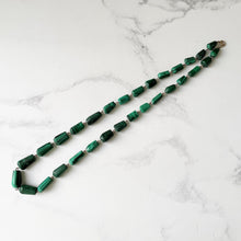 Cargar imagen en el visor de la galería, Vintage 14K Gold Filled Malachite Gemstone Necklace. Malachite Cone Bead Necklace 25" /64cm Long. Natural Polished Malachite Necklace.